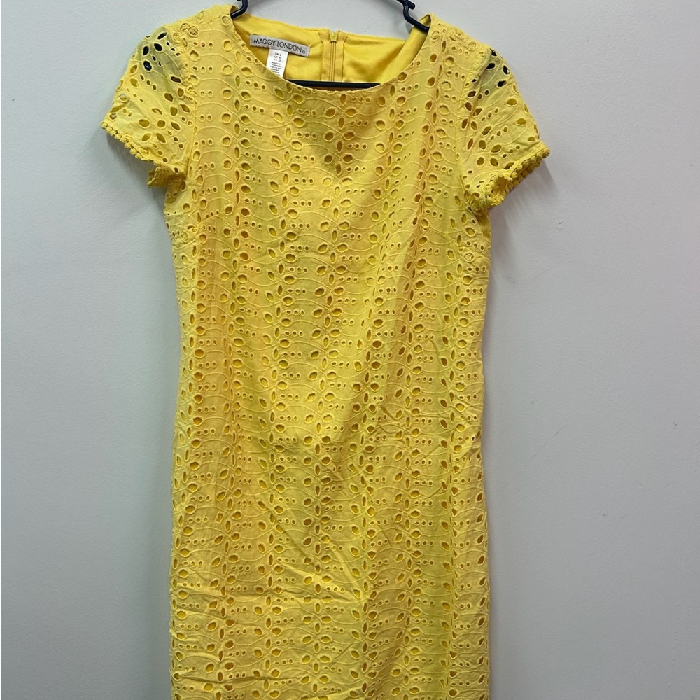 Maggy London Yellow Eyelet Dress Size 2
